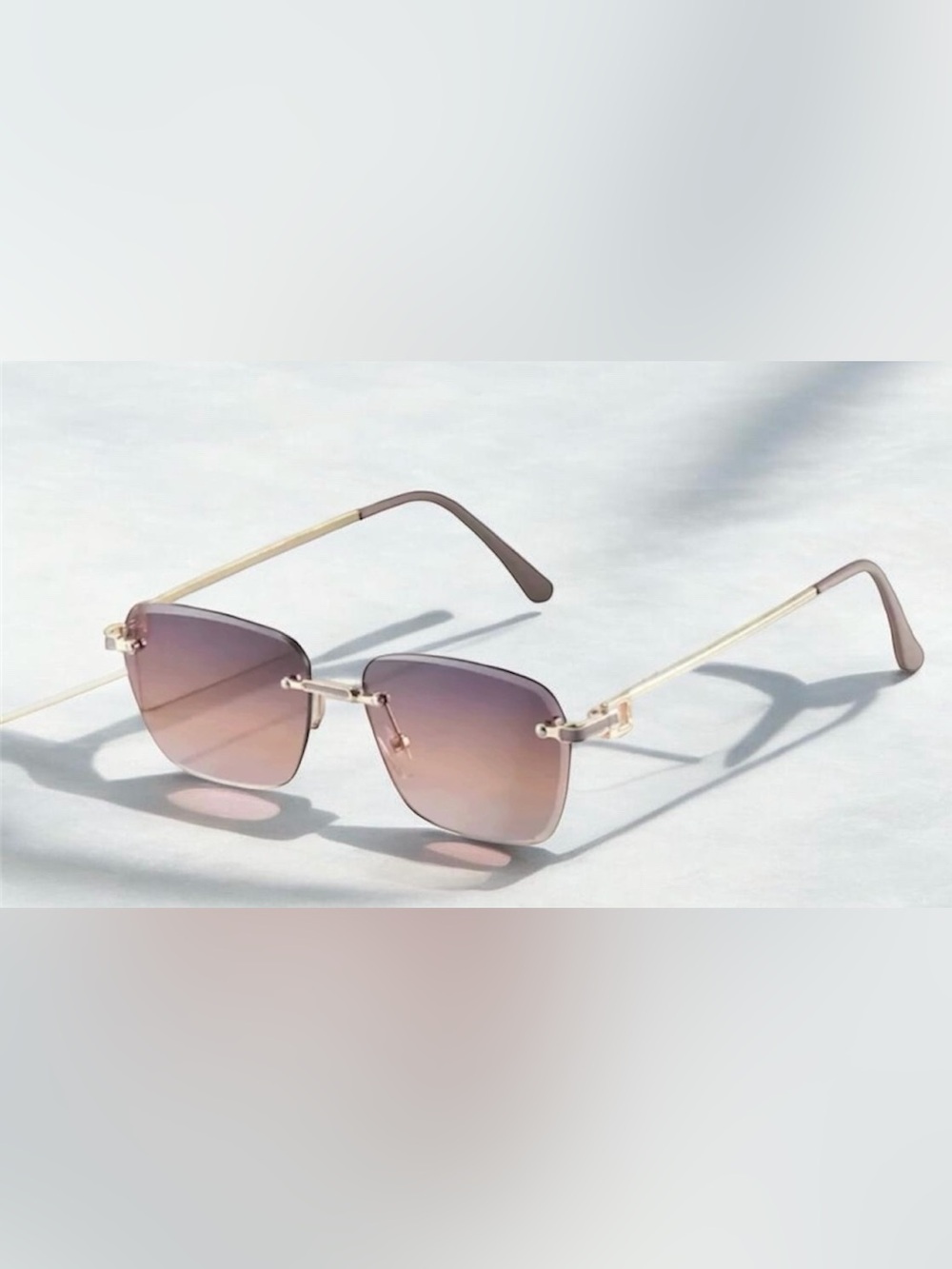 Rimless Gradient Pink Square Sunglasses
